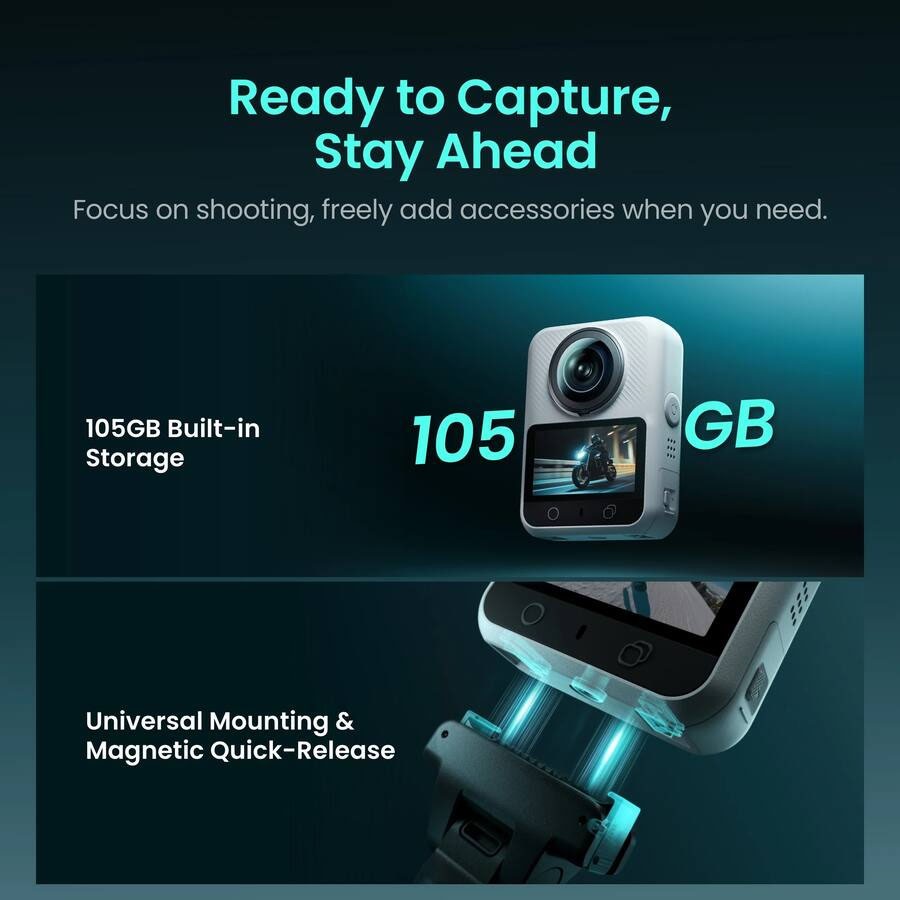 Xtra Sphra360 Action Camera,8K Panoramic Video,Waterproof,105GB Built-in Storage