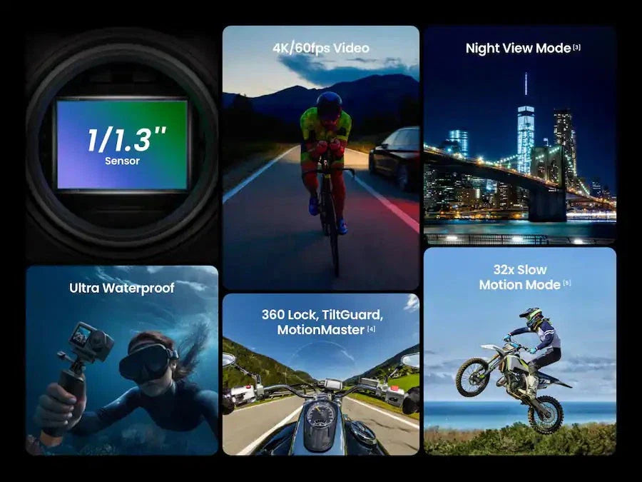 Xtra Edge Pro Action Camera,4K Vlogging Camera Waterproof,Night View,1/1.3''Sens
